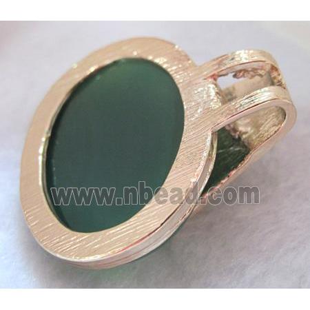 Green Agate pendant, rhinestone, gold plated