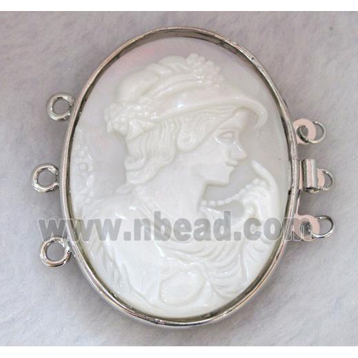 Victorian Lady Portrait Cameo, shell connector for necklace, bracelet, platinum plated