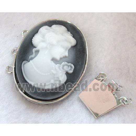 Victorian Lady Portrait Cameo, resin connector for necklace, bracelet, platinum plated