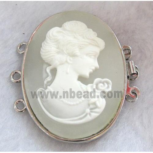 Victorian Lady Portrait Cameo, resin connector for necklace, bracelet, platinum plated