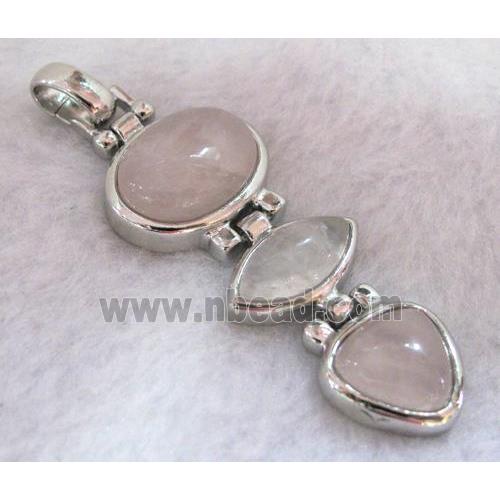 rose quartz pendant, platinum plated