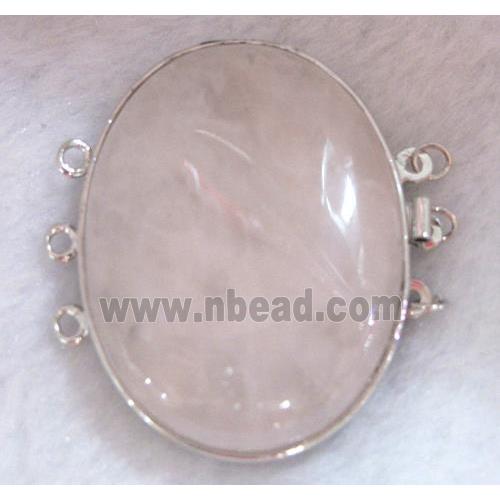 rose quartz connector for necklace, bracelet, platinum plated