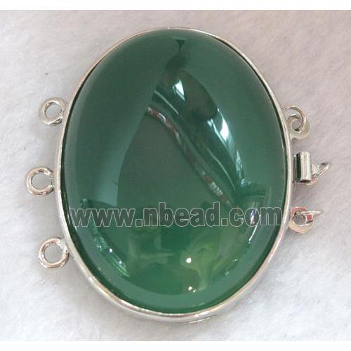 Green agate connector for necklace, bracelet, platinum plated