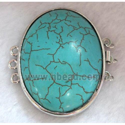 Turquoise connector for necklace, bracelet, platinum plated