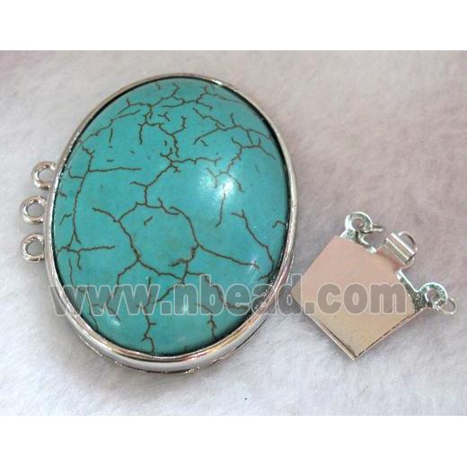 Turquoise connector for necklace, bracelet, platinum plated
