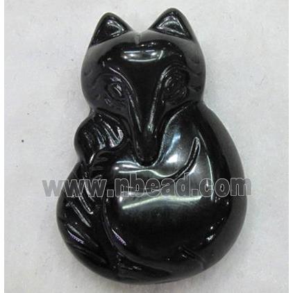 Natural Black Obsidian Fox Charm Pendant