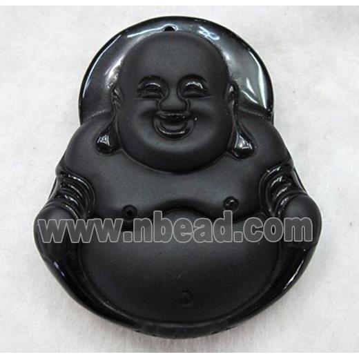 Natural Black Obsidian Buddha Pendant