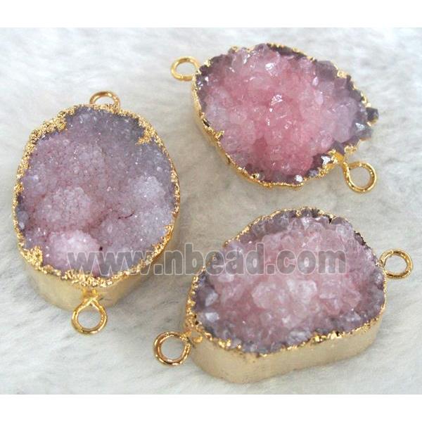 pink druzy quartz connector, gold plated