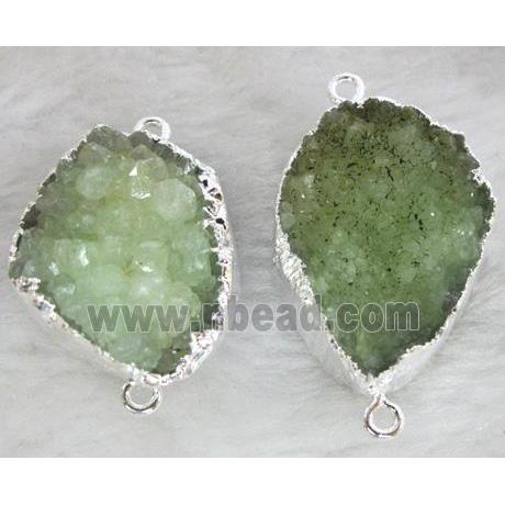 green druzy quartz connector, silver