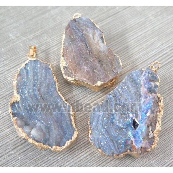 Solar Agate Druzy pendant, slab, freeform, AB-Color