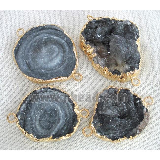 natural agate druzy connector, freeform slice, gold plated