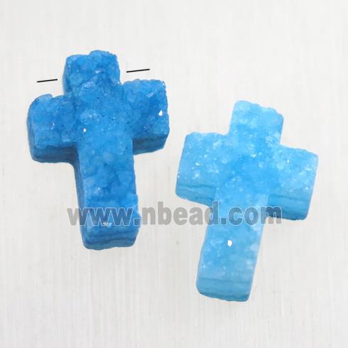 blue Druzy Quartz cross pendant