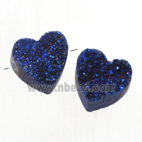 blue electroplated Druzy Quartz heart beads