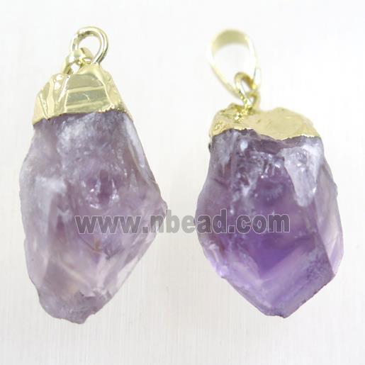 Amethyst nugget pendant, freeform, gold plated