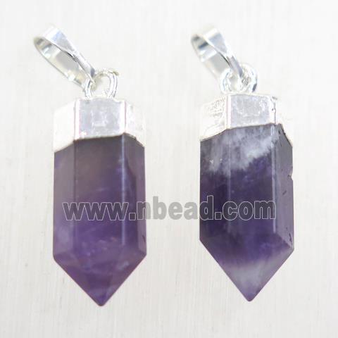 purple Amethyst bullet pendant, silver plated