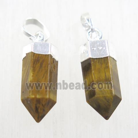 yellow Tiger eye stone bullet pendant, silver plated