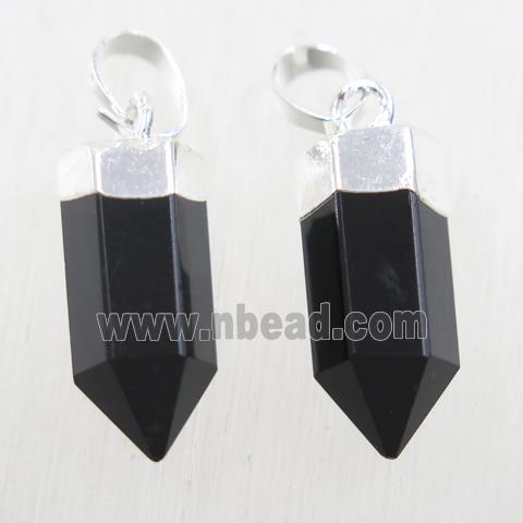 black Onyx Agate bullet pendant, silver plated
