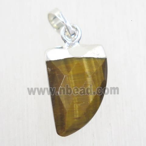yellow Tiger eye stone horn pendant, silver plated