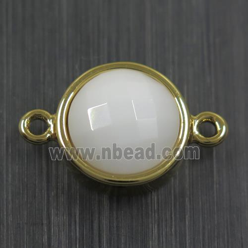 White Agate circle connector, gold plated