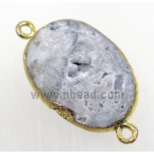 natural Agate Druzy connector, oval, gold plated