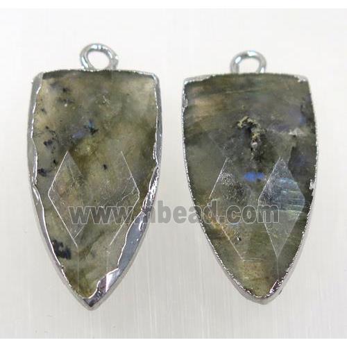 labradorite pendant, faceted arrowhead, silver plated