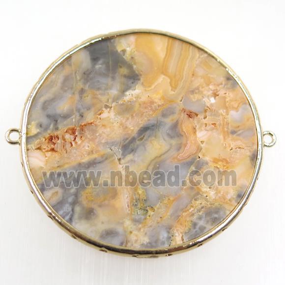 yellow Crazy Agate connector, circle, gold plated