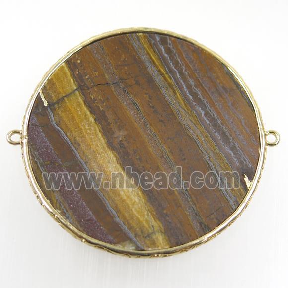 Iron Tiger eye stone connector, circle, gold plated