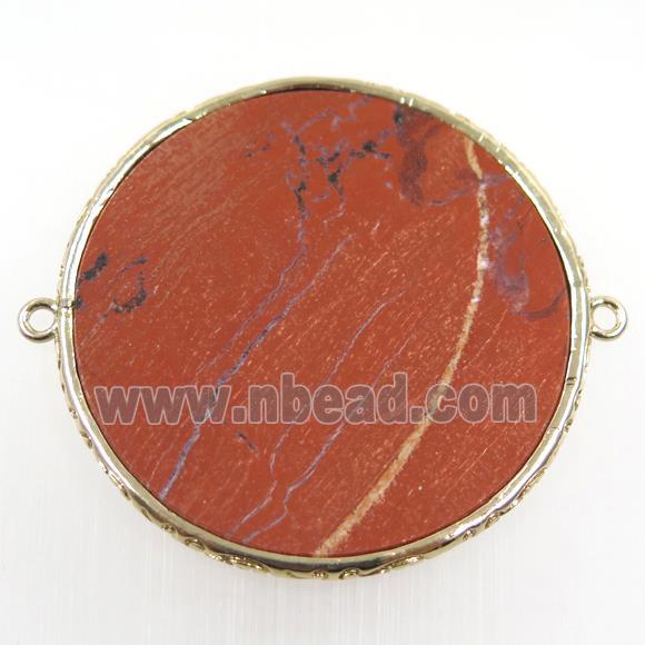 Red Jasper connector, circle, gold plated