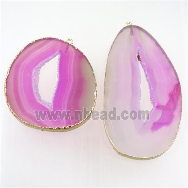 pink Agate Druzy slice pendant, gold plated