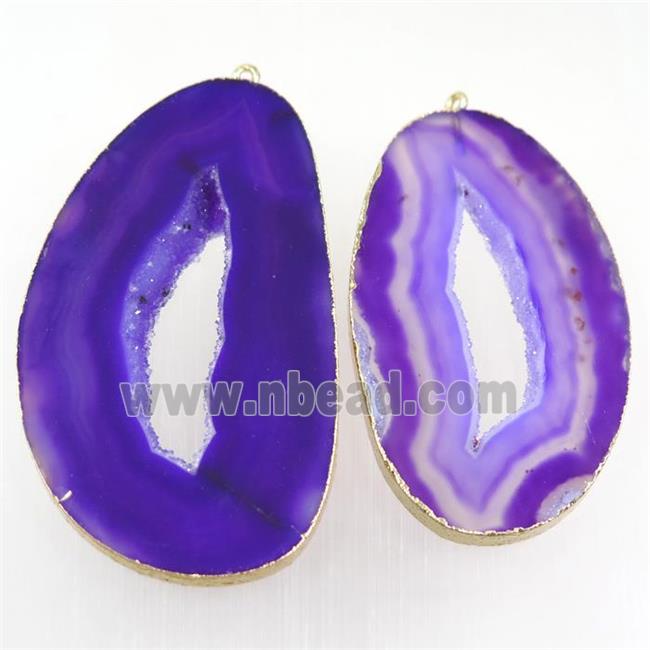 purple Agate Druzy slice pendant, gold plated