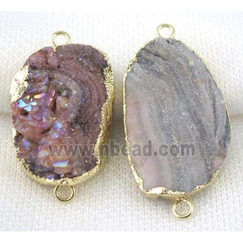 sunAgate druzy connector, AB-color, freeform, gold plated
