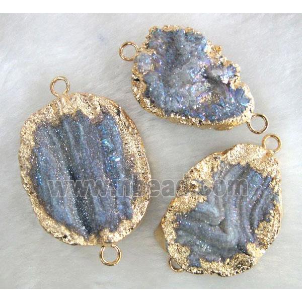 sunAgate druzy connector, AB-color, freeform, gold plated