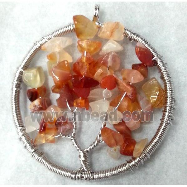 Tree Of Life Pendant with red agate beads, handmade