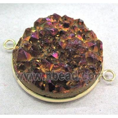 druzy quartz linkers, round, purple electroplated