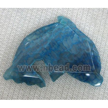 agate dolphin pendant, faceted, mixed color
