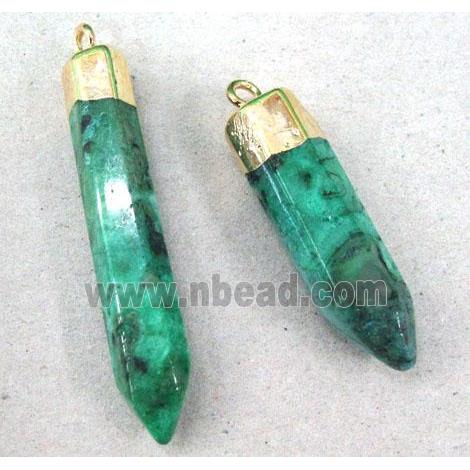 Clear Quartz bullet pendant, green electroplated