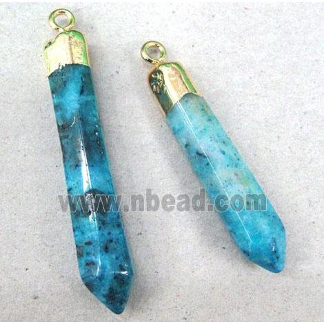 clear quartz pendant, bullet, blue