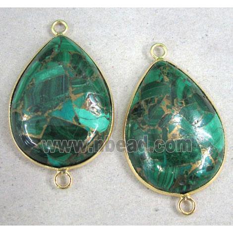 mosaic malachite connector, green, teardrop, gold plated
