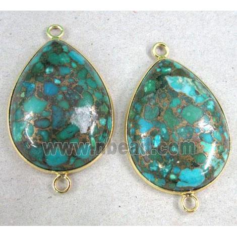 mosaic turquoise connector, teardrop, gold plated