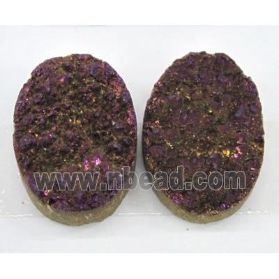 Druzy Quartz cabochon, oval, purple electroplated