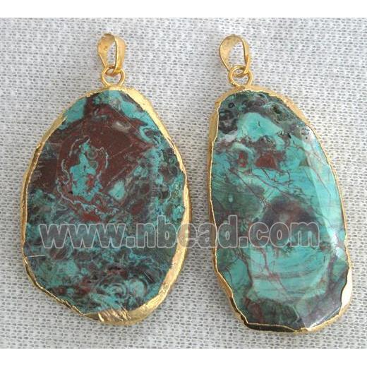 Ocean Jasper pendant, freeform, gold plated