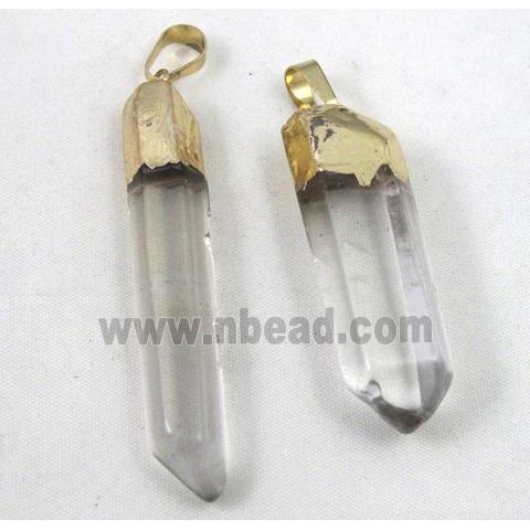 clear quartz stick pendant, freeform, gold plated
