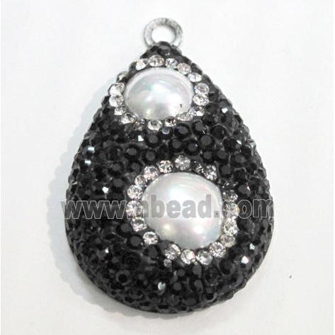 pearl pendant paved rhinestone with stainless steel pad, teardrop,