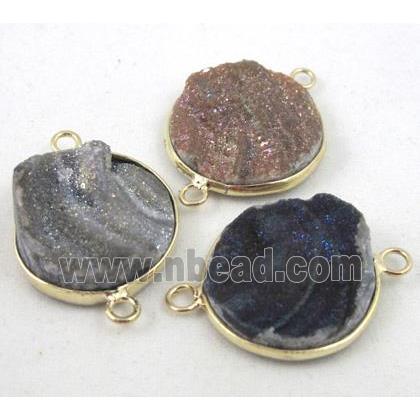 druzy agate connector, flat-round, mixed