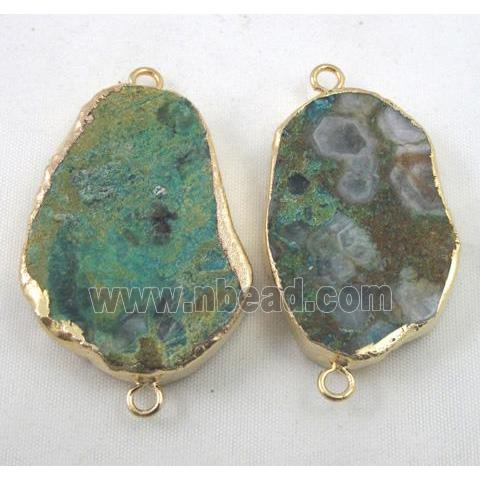 Chrysocolla connector, freeform slice, flat, gold plated