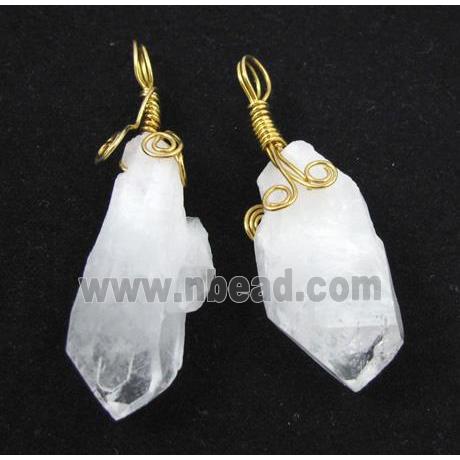 clear quartz earring pendant, freeform, gold wire wrapped