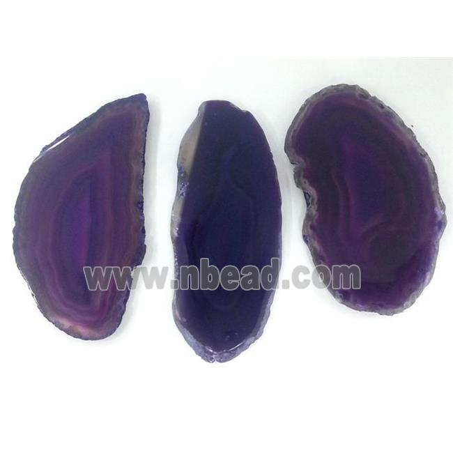 agate slice pendant, freeform, purple