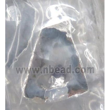 druzy agate slice pendant, freeform, paved gems, silver plated