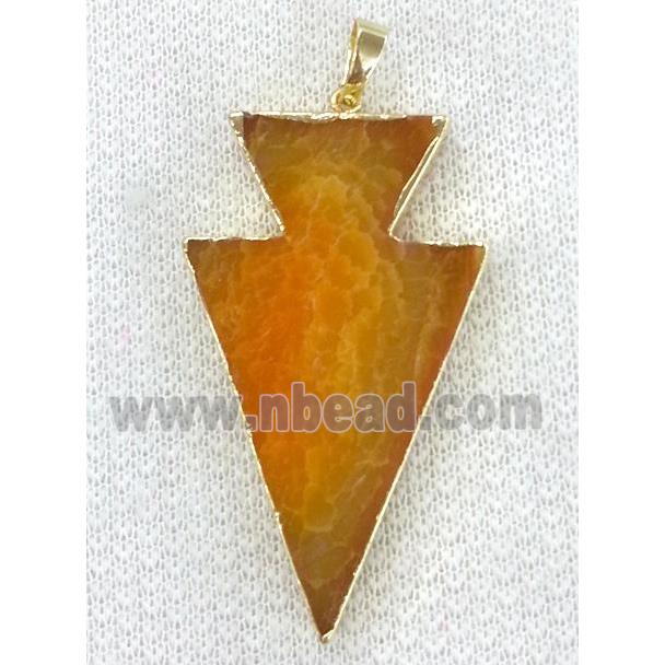 Agate arrowhead pendant, orange