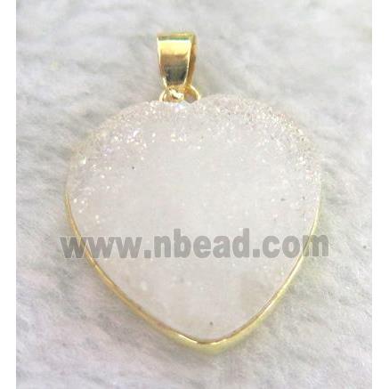 white druzy quartz pendant, heart